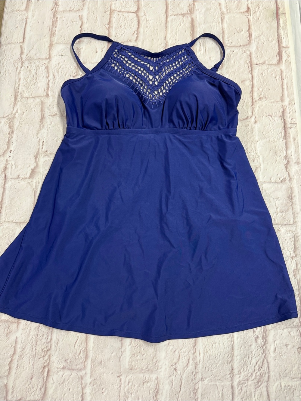 Swimsuits For All Royal Blue Crochet-Detail Tankini One piece